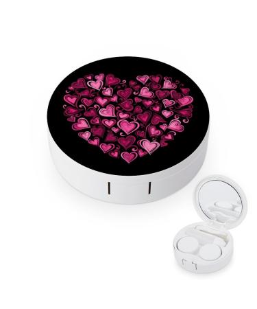 Love Heart Shapes Print Contact Lens Case with Mirror Portable Cute Eye Contact Lens Box Travel Kit