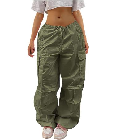 Y2K Parachute Pants for Women - Baggy Cargo & Track Pants | Vintage 90s E-Girl Streetwear - Lang 07-Gr n L - Buy Online on GoSupps.com