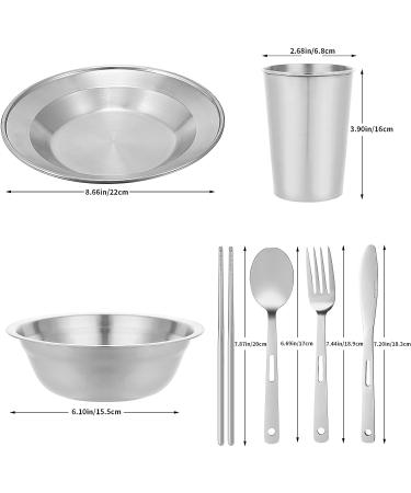 Stainless Steel Camping Utensils & Dishes Set - Tableware, Dinnerware for 2 | Cups, Plates, Bowls, Cutlery | Mesh Bags Included | Ideal for Camping - Buy Online on GoSupps.com