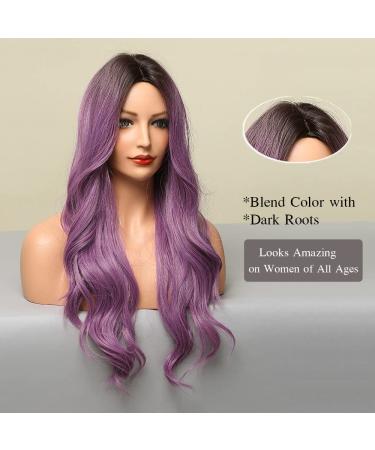 Esmee 24-Inch Purple Ombre Wig for Women - Heat-Resistant Synthetic Hair Dark Roots Perfect for Daily Wear & Cosplay - Buy Online on GoSupps.com