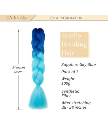 Buy Gairyan Jumbo Braids Extensions - 60cm Ombre Synthetic Braiding Hair (Sapphire & Sky Blue) - 100g for Box Crochet Braids | International Shipping Available - Buy Online on GoSupps.com