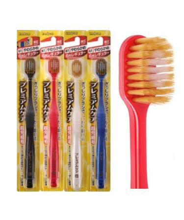 Ebisu Premium Care Toothbrush - Extra Soft Double Layered Bristles - BPA Free - 3 Colors - Adult Size (4 Pack) - Buy Online on GoSupps.com