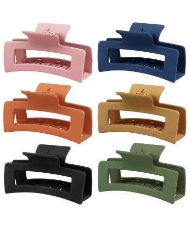 Hair Claw Clips for Women, 6 Pack Big Claw Clips, 4.1 Inch Large Square Hair Clips, Non-slip Rectangle Claw Hair Clips, Matte Hair Claws Jaw Clips, Hair Styling Accessories for Thick Hair