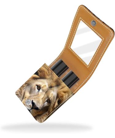 Shop Stylish Leather Lipstick Case with Mirror - Mini Lip Gloss Organizer | Wild Animal Lion Design - Buy Online on GoSupps.com