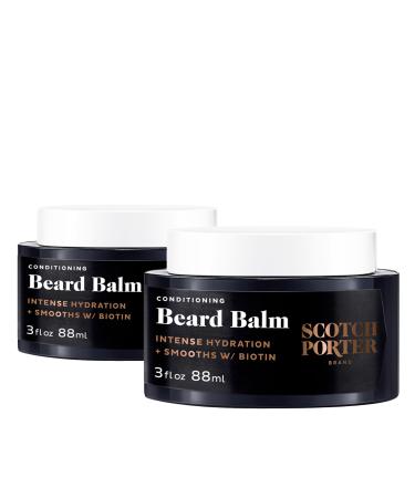 Scotch Porter Conditioning Beard Balm Twin Pack Smooth Shape Moisturize & Soften Coarse Dry Hair while Encouraging Growth for a Fuller/Healthier-Looking Beard Original Scent Two 88 mL. Jars Balm | 2 Pack