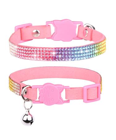 WDPAWS Cat Collar Breakaway Bling Diamond Rhinestone with Bell Adjustable for Cats and Kitten Girl boy Pink