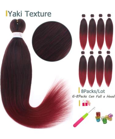 Leeven 8 Packs Red Pre Stretched Braiding Hair Extensions Yaki Straight Ombre EZ Crochet Braids Braiding Hair Hot Water Setting Burgundy Red EZ Braiding Hair Extensions /26 Inch 1B900# 26 Inch (Pack of 8) 1B900 - Buy Online on GoSupps.com