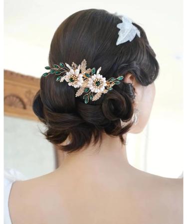 Gold Crystal Daisy Flower Bridal Hair Comb | Rhinestone Wedding Hair Accessory for Women and Girls - Buy Online on GoSupps.com