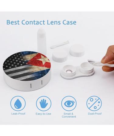 Vintage Black Ameriacn Cuban Flag Round Case For Contact Lens Kit Storage Box with Mirror Printed - Buy Online on GoSupps.com