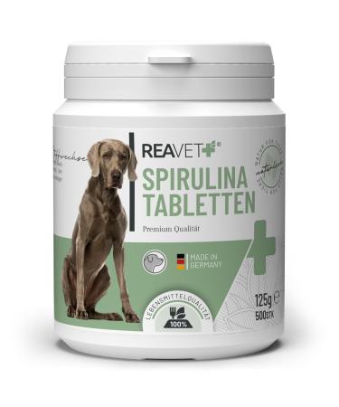 ReaVET Comprim s de Spiruline pour Chiens 500 Pi ces - Qualit Alimentaire Microalgues Soutient la Peau et Le Pelage Le Syst me Immunitaire et Les Processus M taboliques