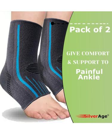 SilverAge Ankle Support Compression Brace - Neoprene Foot Support for Men & Women | Pain Relief & Recovery | Large (Free 10ml Oil - Buy Online on GoSupps.com