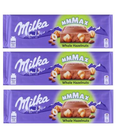 Milka MMMAX Whole Hazelnuts Pack of 3 Milk Chocolate Tables with Whole Hazelnut 270 g