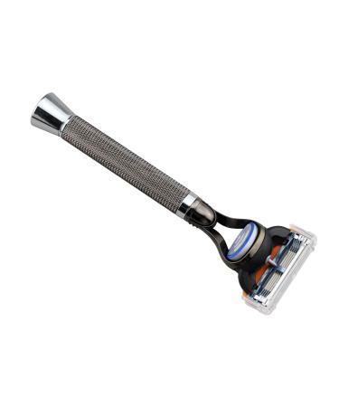 Chrome Metal Anti-Slip Handle Manual Razor - 5 Blades with Microfin Technology | Silver | International Shipping Available - Buy Online on GoSupps.com