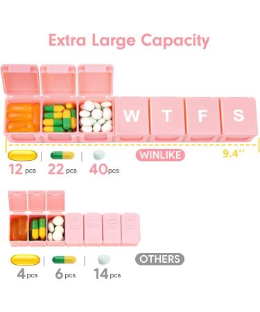 2 Pack XL Winlike Weekly Travel Pill Organizer - 7 Day Case for Vitamins, Pills & Supplements - Pink - Buy Online on GoSupps.com