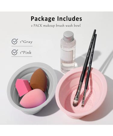 2 Pack Silicon Makeup Brush Cleaner Mat & Bowl Scrubber - Portable Washing Tool for Brushes, Sponges & Puffs (Gray & Pink) - Buy Online on GoSupps.com