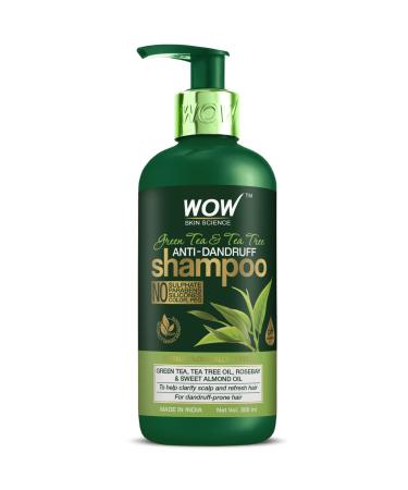 WOW Skin Science Green Tea & Tea Tree Anti-Dandruff Shampoo - NO Sulphates Parabens Silicones Color & PEG - 300 ml