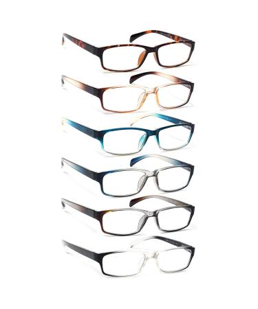 Cojwis reading glasses 6 Pack men and women quality spring hinge blue light filter reader glasses (6 color mixing 5.0.50) 6 color mix-5 0.5 x