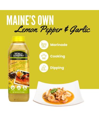World Harbors Lemon Pepper Garlic Sauce & Marinade, Made in Maine, Ideal for Chicken Wings, Seafood, Grilled Meats, Salads, Stir-Fries, Sandwiches, Salads, Garnish Dipping Sauce 16 oz (Pack of 1) - Buy Online on GoSupps.com