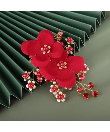 Sither Red Bridal Floral Hair Comb - Wedding Hair Accessories for Bride | Headpiece for Wedding Party, Prom - Gift for Women - Buy Online on GoSupps.com