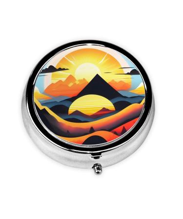 Sunrise Mountainround Pill Box 3 Compartment Round Pill Box Organizer &Portable Travel Pill Box for Traveling.