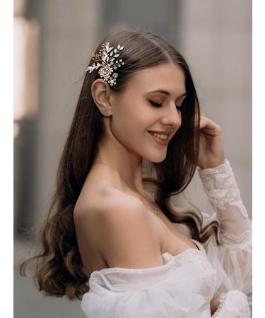 SWEETV Gold Bridal Hair Comb | Rhinestone Wedding Clip | Crystal Flower Headpiece - Buy Online on GoSupps.com