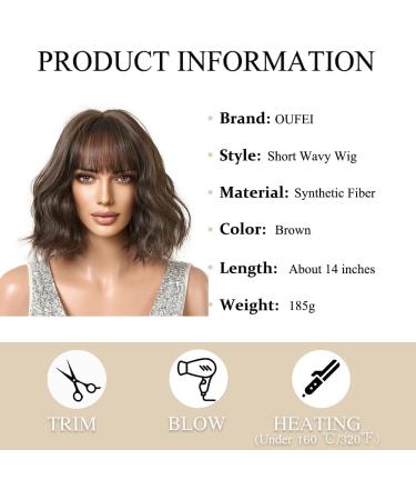 OUFEI Brown Wigs for Women Short Wavy Wig With Bangs Natural Synthetic Hair Heat Resistant Wigs for Daily Party Cosplay Wear Brown(1098-1) - Buy Online on GoSupps.com