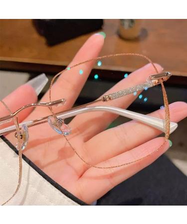 Oversized Rimless Anti-Blue Light Reading Glasses for Women - Fashionable Presbyopia Glasses in Gold Size 1.0+ - Buy Online on GoSupps.com
