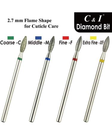 C & I Diamond Nail Drill Bit Flame Shape E-File Professional Cuticle Clean Drill Bit Improved Diamond Powder plus Tungsten Carbide Shank 3/32 (2.7 mm Fine -F) - Buy Online on GoSupps.com