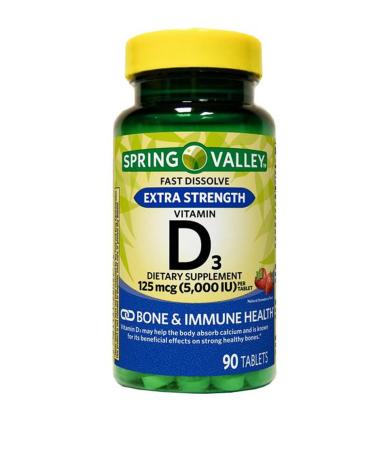 Extra Strength Vitamin D3 Fast Dissolve Tablets Dietary Supplement 125 Mcg (5 000 IU) Strawberry Flavor 90 Vitamic D3