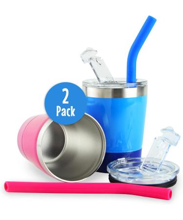 Kichuzl Colorful Straw Cups Pack of 2 - Stainless Steel Toddler Cup Set (Rose/Blue) - Buy Online on GoSupps.com