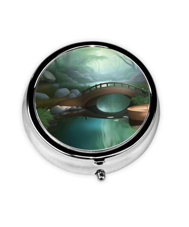 Little Bridge in The Eastround Pill Box 3 Compartments Round Pill Box Organizer for Purse Or Pocket Portable Travel Pill Box