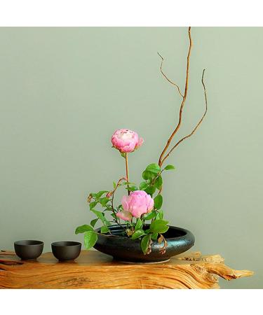 CRAFFANCY Deep Round Ceramic Ikebana Flower Vase with 5cm Kenzan Flower Frog - Black Spotted | Flower Arrangement Supplies for Home Decoration - Buy Online on GoSupps.com