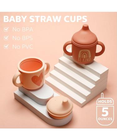 2 Pcs Silicone Sippy Cup Training Cup for Baby 6 Months+ - Spill Proof Sippy Cups for Toddlers - Easy Grip 5 oz - Cute Style - Light & Dark Orange - Buy Online on GoSupps.com