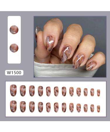 Buy Almond Press on Nails - Medium Length Oval Brown Marble Glossy Acrylic Glue on Nails for Women & Girls - Cute Almond Shaped False Nails A-12 - Buy Online on GoSupps.com