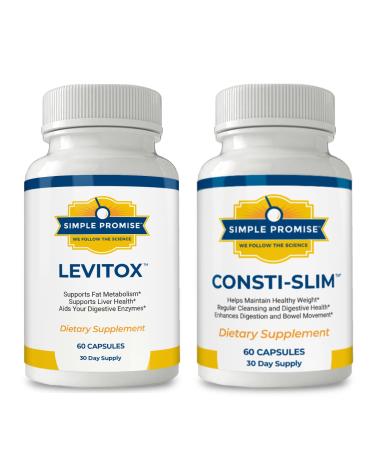 Simple Promise Digestive & Liver Health Bundle Supports Gut Balance & Cleansing Consti-Slim & Levitox for Liver Function Digestive Support & Metabolic Wellness 60 Capsules Each (30-Day Supply)