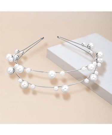 Alovez Double-layer Pearl Headband Bridal Wedding Metal Hair Band Hair Hoop Decorative Headpiece Hair Accessories Ornaments for Women Girls Bride Bridesmaid (Silver) - Buy Online on GoSupps.com
