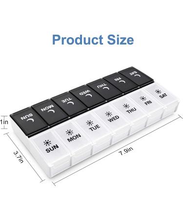 DANYING Large 2 Times a Day Weekly Pill Organizer - AM PM Pill Box for Day Night - 7 Day Vitamin Case Twice a Day, Black - Buy Online on GoSupps.com