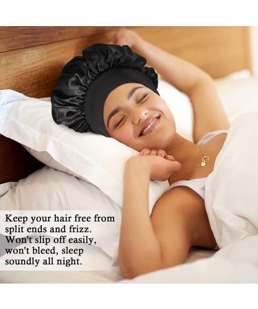 AliLeader 2Pcs Silk Bonnet Set for Curly Hair | Soft Sleep Cap with Elastic Band | Black+Light Green Satin Bonnet for Women - Buy Online on GoSupps.com