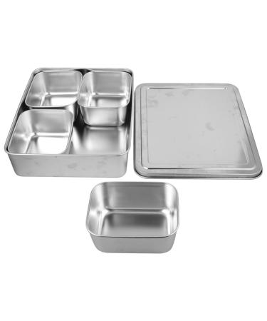 GRIRIW Food Tray Box Lid Holder Kitchen Bar Compartment Prep Compartments Organizer with Garnish Serving Meal Metal Trays