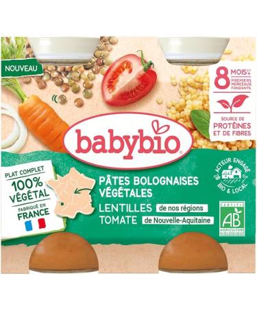 BABYBIO - Vegetable Bolognese pasta - Landes carrots Lentils from our regions Tomatoes of Nouvelle-Aquitaine - 8+ months - 2 x 200g - ORGANIC - Pack of 6 - Buy Online on GoSupps.com