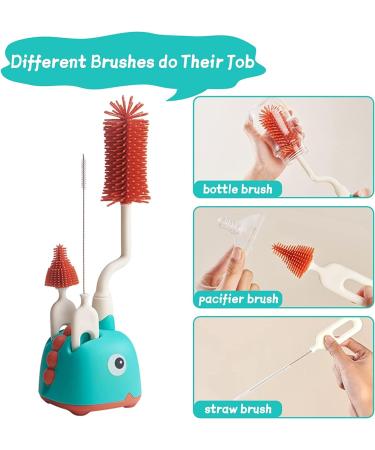 3 in 1 Silicone Bottle Cleaner Brush Set with Stand - Green | Ideal for Baby Bottles, Straws, Breast Pumps | Easy Cleaning Kit - Buy Online on GoSupps.com