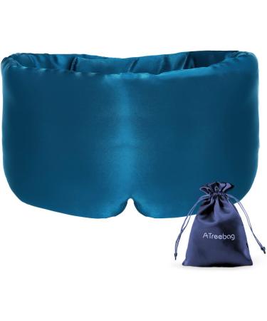 ATreebag Mulberry Silk Sleep Mask for Men & Women - Adjustable Blackout Eye Cover in Peacock Blue - Ideal for Sleep, Travel, Yoga - Large Size - Buy Online on GoSupps.com