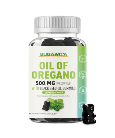 SUGAWITA Oregano Oil Gummies 3-in-1 Oil of Oregano with Black Seed Oil Gummies Organic Oregano Chewable Supplements with Vitamin D3-60 Counts