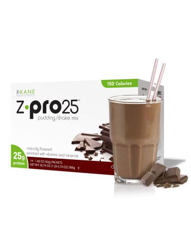 R-Kane Nutritionals Z-Pro25 Pudding/Shake Mix, Low Calorie Protein Shake Powder, Meal Replacement Shakes for Weight Loss, High Protein Boost Drink, Kosher, Chocolate-Flavored, 25g Protein, 14 Packets