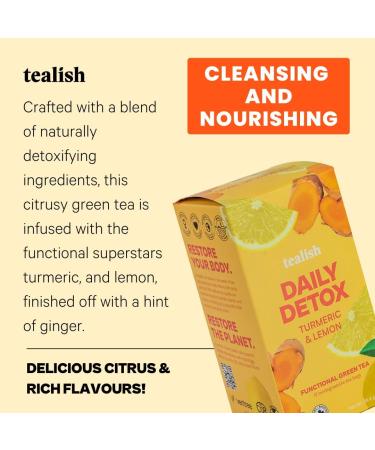 Tealish Organic Daily Detox Green Tea bags with Turmeric Functional Wellness Teas. Box of 12 biodegradable tea bags. Contains Caffeine - Buy Online on GoSupps.com