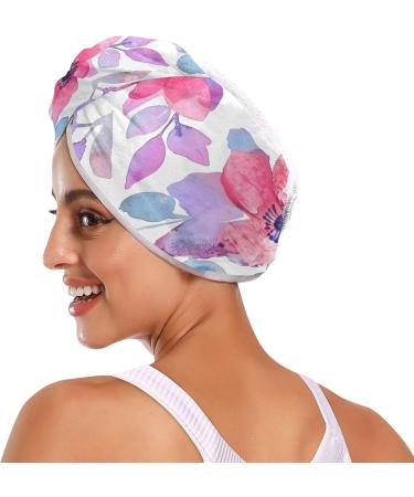 Watercolor Purple Flowers Hair Towel 2 Pack - Super Absorbent Quick Dry Turbans for Women & Girls - Buy Online on GoSupps.com