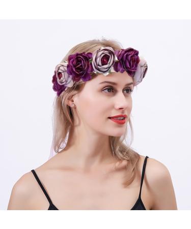 ZHER-LU Flower Headband Floral Crown Garland Halo for Wedding Festival (Purple) - Buy Online on GoSupps.com