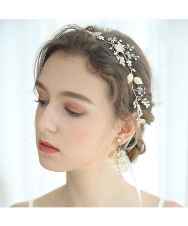 Anglacesmade Bridal Hair Vine Crystal and Pearl Headband Gold Leaf Headpiece for Bride Bridesmaid Handmade Hair Jewelry for Women and Girls - Buy Online on GoSupps.com