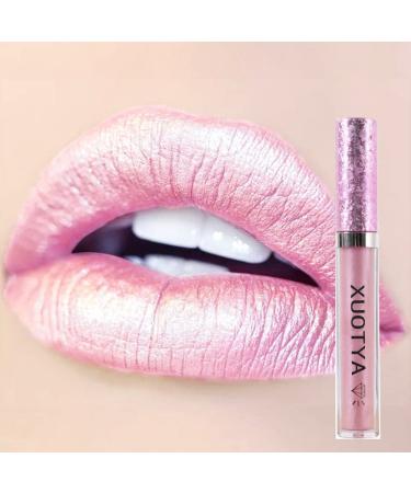 XUOTYA Metallic Diamond Liquid Glitter Shimmer Lipstick Nonstick Cup Makeup Lip Gloss (A)