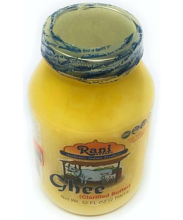 Rani Ghee - Pure Grass Fed Cow Clarified Butter 32oz Glass Jar | Paleo & Keto Friendly, Gluten Free | Made in USA | 32 Fl oz (1 Pack) - Buy Online on GoSupps.com